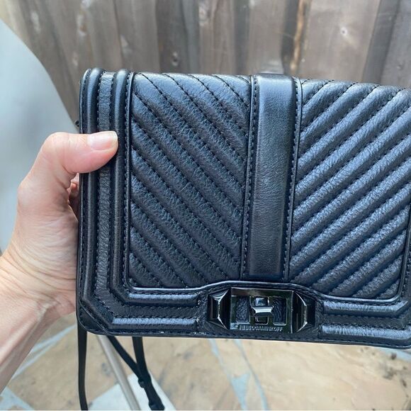 Rebecca Minkoff Love Chevron-Quilted Crossbody Bag in black - Picture 8 of 10